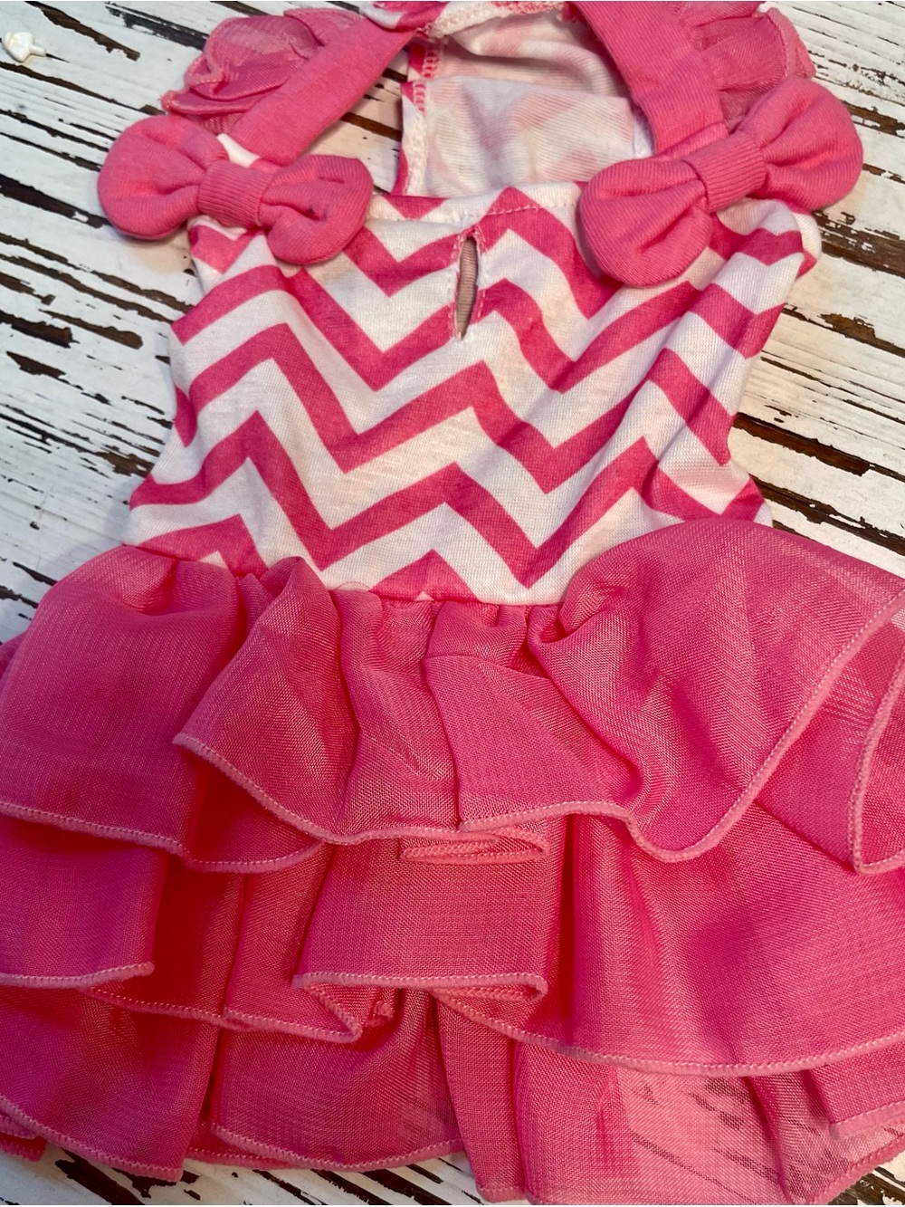 Pink Chevron Ruffle Dog Dress - Cute Pet Apparel XS